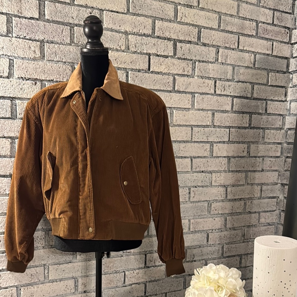 Vintage LizSport Brown Bomber Jacket with Corduroy Texture - Picture 2 of 10